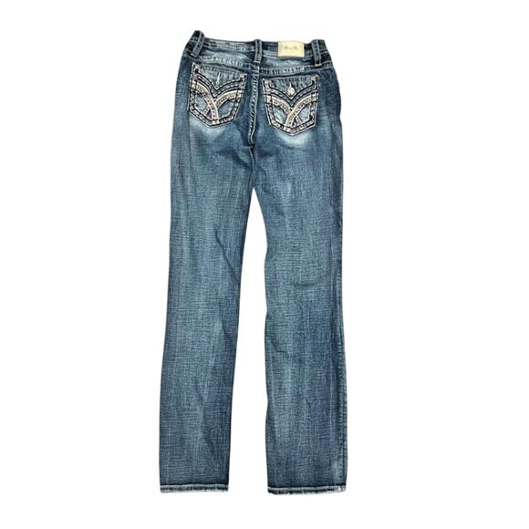 ★ Miss Me Signature Taylored Boot Cut Rhinestone - Studded Design Denim Jeans ★ - Picture 1 of 8